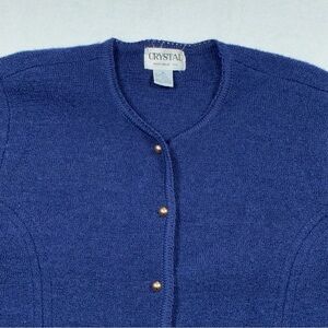 Vintage Grandma Boiled Wool Cardigan Medium Blue Sweater CottageCore Crystal